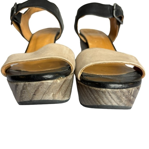 Coclico Black Gray Leather Wood Wedge Sandals Women’s Size 37 US 6.5-7 - Picture 8 of 9